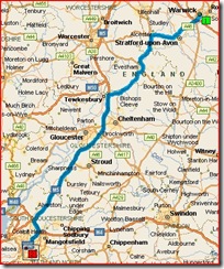 Warwick to Bristol route